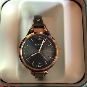 Rose gold and leather Fossil watch